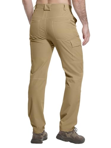 Men's Hiking Cargo Pants Waterproof Lightweight Quick Dry Outdoor Work Fishing Mountain Travel Stretch Pants - color: Khaki, size: 30