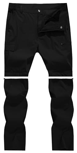 Men's Convertible Hiking Pants Zip Off Quick Dry Lightweight Safari Travel Camping Fishing Cargo Outdoor Pants - color: Black, size: 34