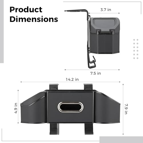 7-in-1 Car Seat Back Organizer, Multifunctional Storage with Cup Holder, Dual-Use Trash Can, Tissue Box, 2 Hooks, Easy to Install Back Seat Car Organizer