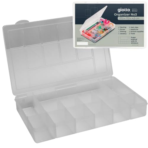 Giotto Tackle Box Organizer with 13 Compartments – Clear Plastic Storage Box with Dividers for Fishing Lures 11.0 x 7.1 x 2.4 for Drawer Desk,Crafts Accessories Beads Screws Small Parts Organizer Case