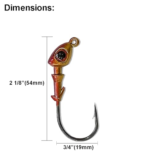 Jig Heads for Fishing with Super Sharp Black Nickel Hooks - Double Locking Bait Stays & Multi-Color 3D Eyes - Perfect for Freshwater & Saltwater Fishing - color: Gold, size: 1/2 oz - 5 Pack