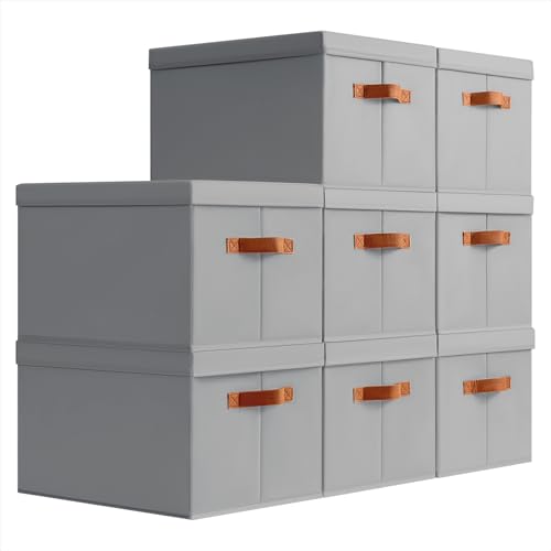 Homsorout Storage Bins with Lids - Large Fabric Closet Bins with Lid, 8 Pack Clothes Organizers and Storage, Collapsible Stackable Cube Basket for Home, Office, Dorm, Grey - color: Grey, size: XL(8-Pack)