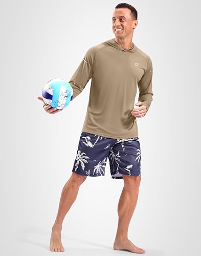 Men's Sun Protection Hoodie Shirts Long Sleeve UPF 50+ Swim Shirts for Men Rash Guard Fishing Shirt Quick Dry - color: Khaki, size: XX-Large
