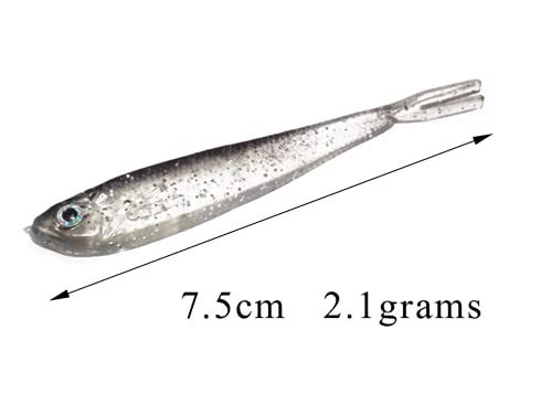 Cafurty 10Pcs Fishing Soft Plastic Lures, Minnow Crappie Lure Soft Fishing Lure Gray Lure Swim Bait Silver Carp Fish Tackle Artificial Bait Split Tail Set