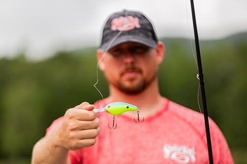 Strike King Pro Model 6XD Fishing Lure, Deep Diving Crankbait, Unique Curved Bill, Free-Floating Rattle Chambers, 1-Ounce, Dives to 19-Feet, Size 1 Treble Hooks - color: Chartreuse / Powder with Blue Back, size: 1 oz