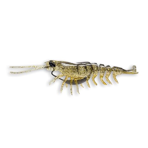 Savage Gear Manic Shrimp V2 Soft Plastic Fishing Bait, Realistic Contours, Colors and Movement, Durable Construction, Weighted Ultra-Sharp Jig Hook - color: Gold, size: 3 1/2 in - 3/8 oz