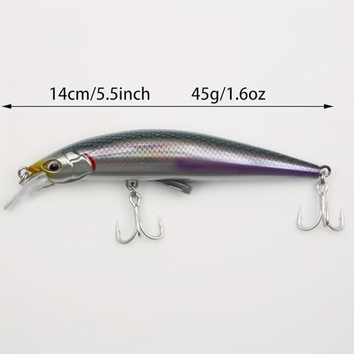 3pcs Sinking Bass Fishing Lures Saltwater Long Casting Laser Minnow Fishing Baits Hard Lure Fishing Kits Accessories (AH - color: AH1445A-5.5'' 1.6oz