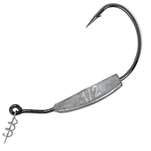 Reaction Tackle Weighted Swimbait Hooks - Weedless Belly Weighted Hooks with Twist Lock Bait Keeper for Soft Plastic Swimbaits - Bass Fishing Hooks (10-Pack) - size: 1/2oz 9/0