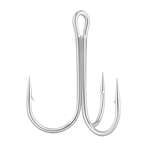 Dr.Fish 30 Pack Round Bend Treble Hooks #16-#8/0, Triple Fishing Hooks Saltwater&Freshwater, Replacement Hardbait Crankbait Spinner Catfish Walleye Trout Salmon Bass Fishing - color: Silver, size: #1/0-30 Pack
