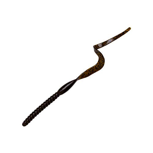 YUM Ribbontail Worm Curly-Tail Swim-Bait Bass Fishing Lure - color: Green Pumpkin/Purple Flake