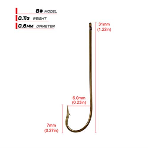 100pcs Long Shank Fishing Hooks High Carbon Steel Fly Tying Jig Hooks Super Sharp Barbed Hook Tips Tan Color 13 Sizes for Choice - size: 8#