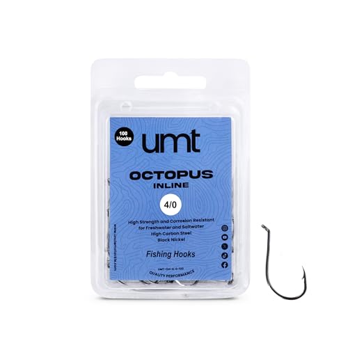 UMT - 100 Pack Octopus Fishing Hooks Sizes 2/0 3/0 4/0 & 5/0 Black Nickel High Carbon Steel - Superior Terminal Tackle for Saltwater and Freshwater - size: 4/0 - 100pcs
