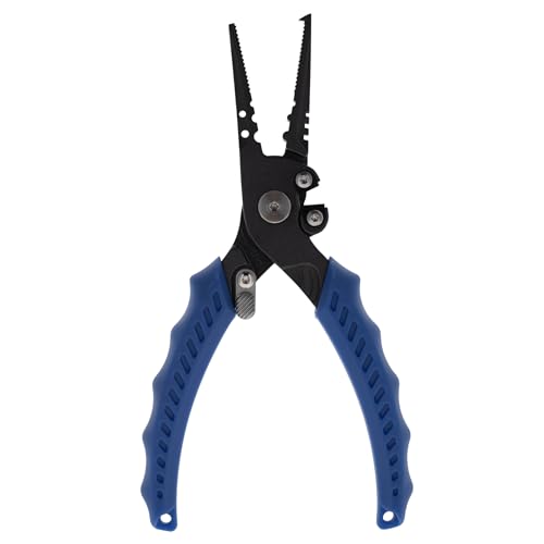 Reaction Tackle Fishing Pliers, Stainless Steel Saltwater Pliers with Braid Cutter, Hook Remover and Crimper, Teflon Coated with Sheath and Lanyard - size: 7" Split Ring