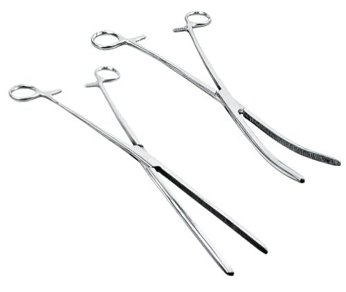 ADROIT 10" (26 cm) Stainless Steel Straight and Curved Hemostat Forceps | Quick-Release Clamp | Robust Grip "Teeth" | Great for Sewing, Fishing, Jewelry Making, Multi-Use - size: 10", style: Straight & Curved