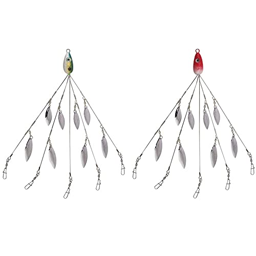 5 Arms Alabama Rig Fishing Lure, Umbrella Rig with Spinner for Striper, A-Rig for Boat Trolling Frashwater/Saltwater, with Soft Swimbait and Hooks for Bass Crappie Walleye Pickerel Trout Perch - color: bluish grey, size: Large