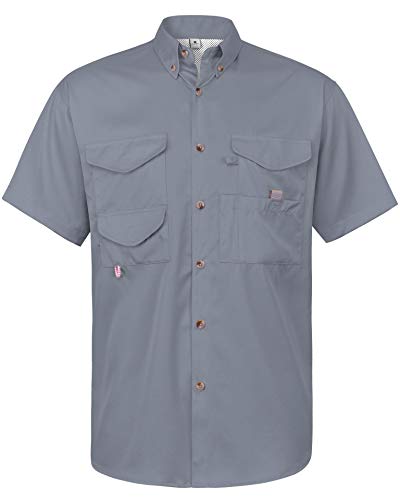 Alimens & Gentle Short Sleeve Fishing Shirt Wicking Fabric Sun Protection Casual Button Down Shirts - color: Grey, size: XX-Large