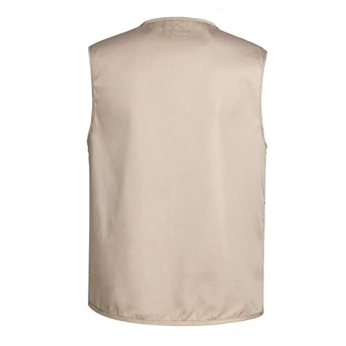 Men’s Fishing Vest Summer Outdoor Work Safari Travel Photo Vest with Multi Pockets - color: Khaki, size: X-Small