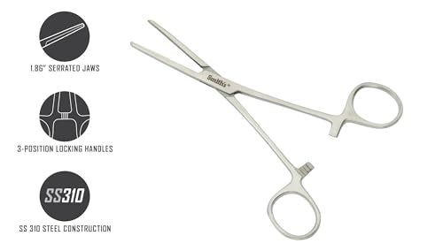 Smith’s 51393 6.5” Fly Fishing Forceps | Stainless Steel Material | Large Finger Loops | Three Locking Positions | Serrated Jaws | Fly Fishing Forceps | Hook Remover