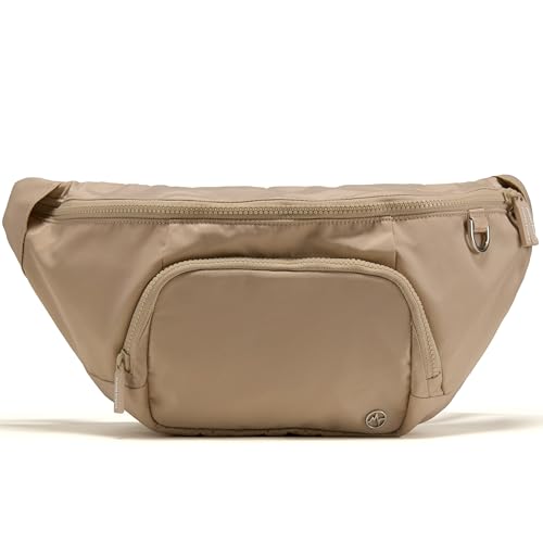 Pander Everywhere Belt Bag Crossbody Fanny Pack with Mesh Pockets and Adjustable Strap, 6L / Raw Linen - color: Raw Linen, size: 6L (104cm Strap)