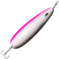 Dr.Fish Flutter Spoon 8" Saltwater Fishing Spoon Lures 7/0 Mustad Treble Hook, 3/0 Crane Swivel, Silver-Electroplated, Heavy Duty Striper Fluke Tuna Bluefish - color: Pink/White