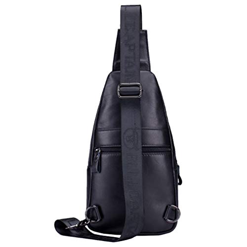 Hebetag Leather Sling Bag Crossbody Backpack for Men Women Outdoor Travel Shoulder Chest Pouch Casual Hiking Pack - color: #04black