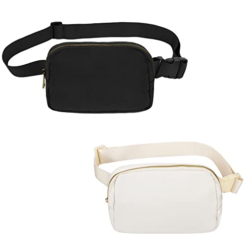 VOROLO Fanny Pack For Women And Men Crossbody Bag Belt Bag Black+Beige | Adjustable Strap Graduation Gifts Lightweight Travel Running - color: Black+Beige