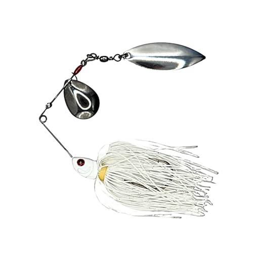 10 - Pack - White Spinner Lure, Fishing Lure, Spinnerbait, Freshwater Fishing - Metal, Plastic
