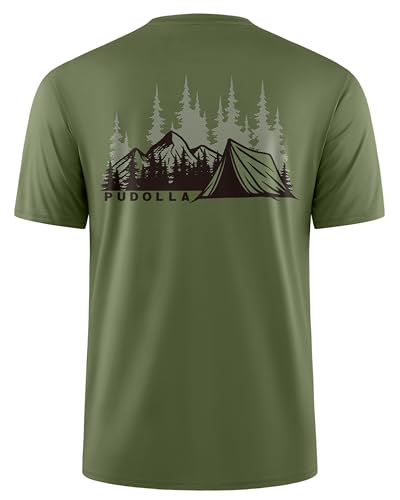 Pudolla Men's Fishing Swim Graphic Shirts Short Sleeve Sun Protection UV UPF 50+ SPF Tee Quick Dry Lightweight Water Tops - color: Army_green_tent, size: X-Large