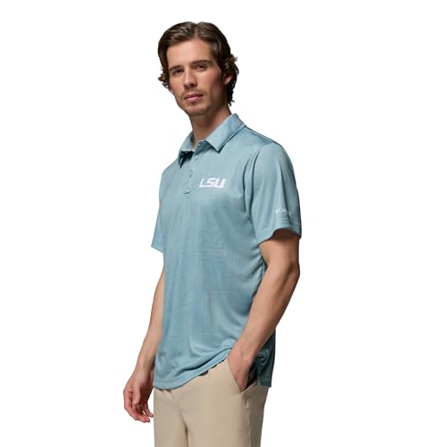 Columbia Men's Collegiate Super Terminal Tackle Polo - color: Lsu - Crushed Blue Patchwork Palms, size: Large