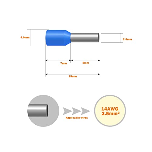 Fidioto Blue 1000pcs AWG14 Wire Ferrules Terminals Kit, AWG14 Terminal Connector Wire Insulated Cord Pin Ends Terminals for Electric, Industrial, Chemical Industry, Power Control System, etc. - color: Blue, size: 14AWG