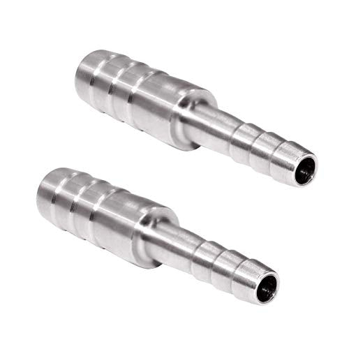 Beduan Stainless Steel Reducing Splicer Mender, 3/8" to 5/16" Barb ID, Reducer Barb Fitting Air Water Fuel Boat (Pack of 2) - size: 3/8" to 5/16"