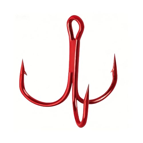 Persei 100pcs Fishing Hook Treble Hooks High Carbon Treble Hooks Super Sharp Solid Size 2 4 6 8 10 12 Triple Barbed Steel Fish Hook - color: Red, size: 10#-100pcs