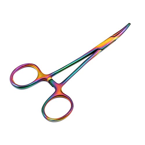 OdontoMed2011® Hemostat Forceps Locking Clamps Serrated Fishing Locking Forceps Clamp Fish Hook Remover Forceps (5" Straight & Curved, Multi Titanium Color Rainbow) - color: Multi Titanium Color Rainbow, size: 5" Straight & Curved