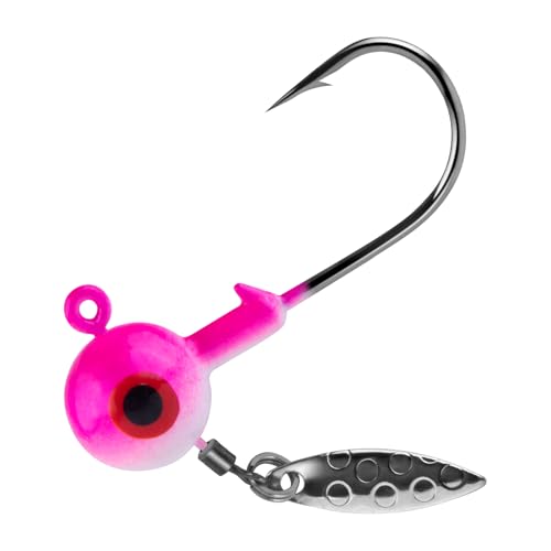 Dr.Fish 10 Pack Underspin Jigs Heads Freshwater Fishing Jig Spinner Stand up Swimbait Bass Walleye Fishing Hooks Willow Blade Round Bottom - color: Pink and White, size: 1/2oz