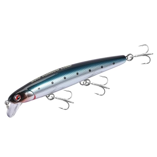LITTMA California Surf Fishing Lures Saltwater Jerkbait Crankbait Surf Minnow 110/125 - Metallic Sardine Super Glow & Pearl Pink Belly Glow Lures for Halibut & Striper Fishing - color: Chrome Sardine, size: 110mm - 5/8oz