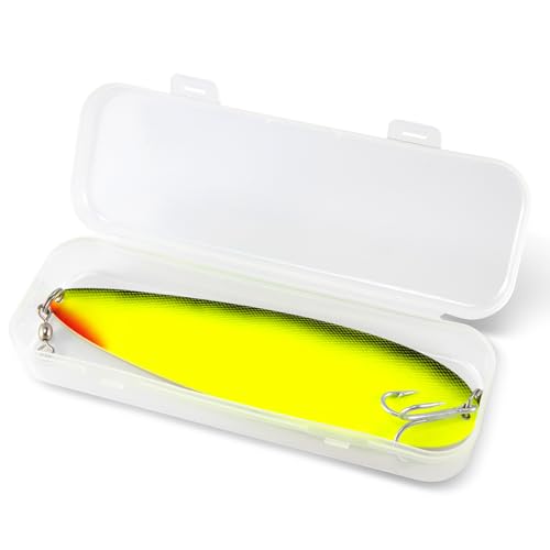 Dr.Fish Flutter Spoon 8" Saltwater Fishing Spoon Lures 7/0 Mustad Treble Hook, 3/0 Crane Swivel, Silver-Electroplated, Heavy Duty Striper Fluke Tuna Bluefish - color: Chartreuse/Black