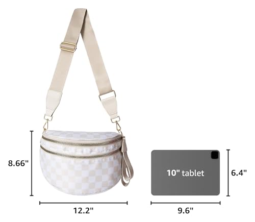 Checkered Crossbody Bum Bags for Women Nylon Checkered Purse Checkerboard Fanny Pack - color: A04-beige