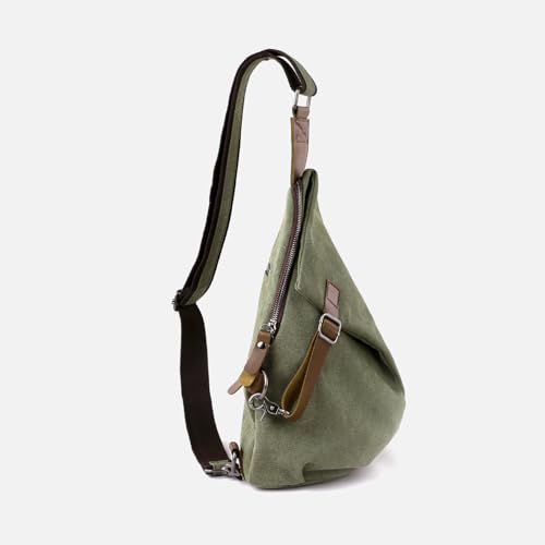 MOYYI Canvas Sling Bag for Men Women, 10L Crossbody Bag Small Backpack, Casual Daypack with Anti-Theft Pocket, Vintage Canvas Shoulder Bags for Travel, Daily, Hiking, Work (Green) - color: 8002green-10l