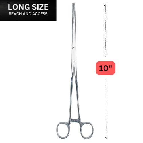 ADROIT 10" Curved Tip Extra Long Hemostat Forceps | Stainless Steel Design | Long with Small Teeth On Jaws | Locking Mechanism Built in | Great for Sewing, Fishing, Jewelry Making - size: 10", style: Curved