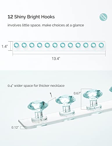 Mymazn Acrylic Necklaces Holder Wall Mounted Necklace Hangers Hanging Jewelry Organizer with 12 Hooks, Clear Jewelry Hangers for Necklace Organizer for Women, Necklace Hooks for Wall, Closet - color: Green – 2Pack