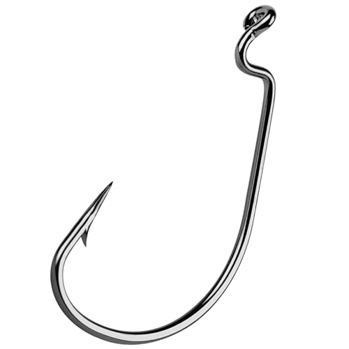 UCEC Fishing Hooks Offset Shank Worm Hooks Extra Wide Gap 2X Strong Carbon Steel Bait Jig for Bass Fishing Trout Catfish Saltwater Freshwater 1/0 2/0 3/0 4/0 5/0 30pcs/Box - size: 4/0 30pcs