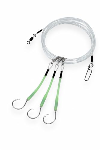 Deep Drop Fishing Rig – Glow in The Dark Sleeves – NOAA Compliant Circle Hooks – Tilefish Grouper Snapper Bottom Rig – Made in USA – End Game Tackle – 3 or 5 Hook Options - size: 12/0, 3 Hook