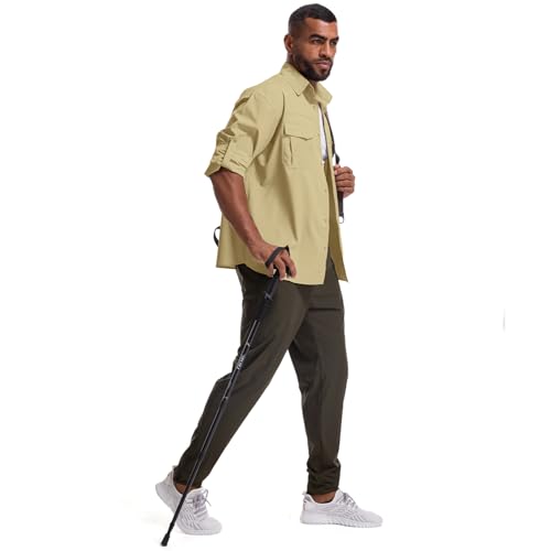 Mens Safari Sun Shirts UPF 50+ UV Sun Protection Long Sleeve Outdoor Quick Dry Fishing Hiking Gardening Shirts - color: 5051 Mud, size: Small