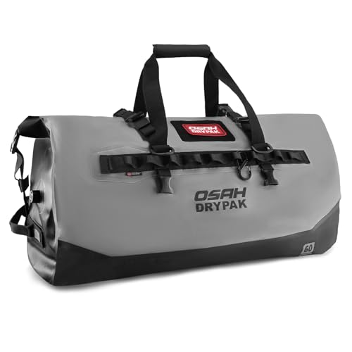 OSAH DRYPAK Waterproof Duffel Bag 25L/40L/60L – Heavy-Duty Motorcycle Tail Bag, Roll-Top Dry Bag for Travel, Camping, Boating, Kayaking, Outdoor Adventure - color: GREY, size: 60L