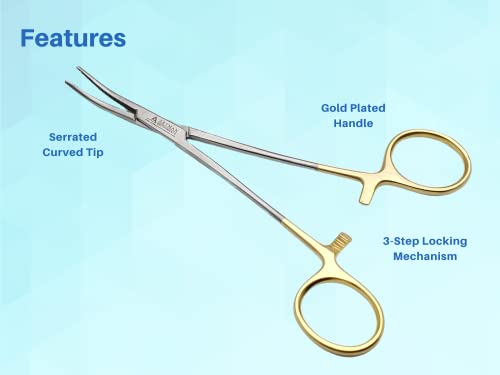 ARTMAN INSTRUMENTS Artery Forceps 6" Curved | Hemostats for Nurses, Surgical, Medical, Fishing, Hobby, and Craft Use | Gold-Plated Handle | Precision Locking Clamp Tool