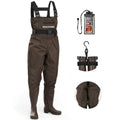 HUNTSEN Fishing Waders for Men Women - 2-Ply Nylon/PVC Waterproof Hunting Chest Waders with Boot Hanger&Phone Case, Size9-13 - color: Brown, size: 12