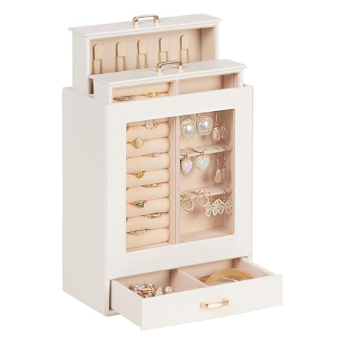Homde Jewelry Organizer Girls Women Jewelry Box for Necklaces Rings Earrings Gift Bracelets Storage Case (White + Gold) - color: White + Gold