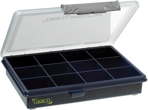 Raaco Assorter Tool Box Organizer – Compact – 12 Slots Fixed Grid with Semi-Transparent Lid, Polypropylene (PP) Storage Box for Screws, Nuts and Bolts, Small Parts & Hardware (Assorter 6-12) - size: Compact –12 Slots, style: Fixed Grid