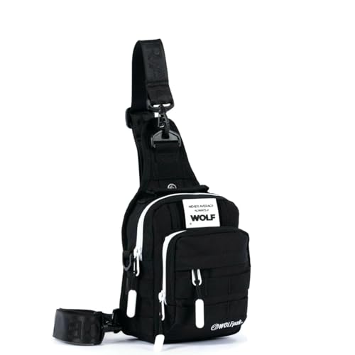 WOLFpak 4L Mini Tactical Sling Bag (Alpha Black White Accents) Compact Crossbody Backpack for Gym, Travel & EDC | Tactical Shoulder Bag with Multiple Pockets – Lightweight, Durable Sling Pack - color: Alpha Black White Accents