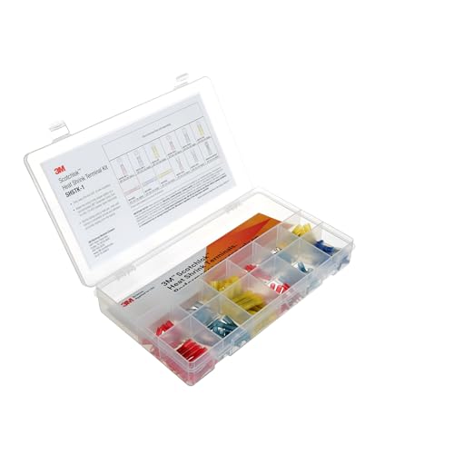 3M Heat Shrink Terminal Kit, SHSTK-1, selection of 12 terminals, refillable kit is compact, portable and durable, 1 Kit of 120 pieces - style: Heat shrink terminal kit